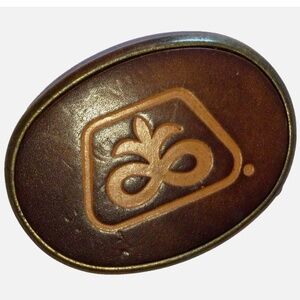 VINTAGE PIONEER SEED COMPANY BELT BUCKLE METAL & LEATHER
